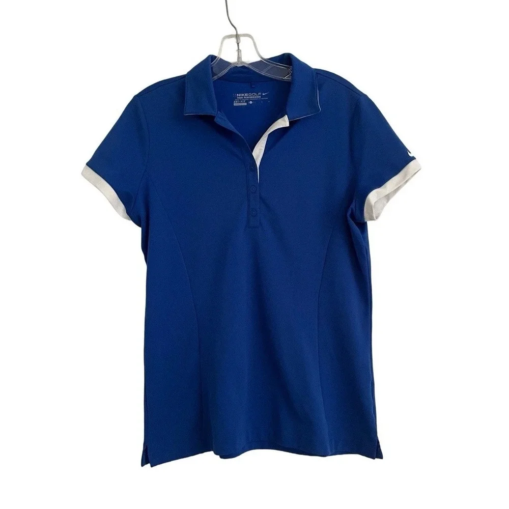 Nike Dri-Fit Women's Golf Tour Performance Polo Shirt Size L Blue, Cap Sleeve